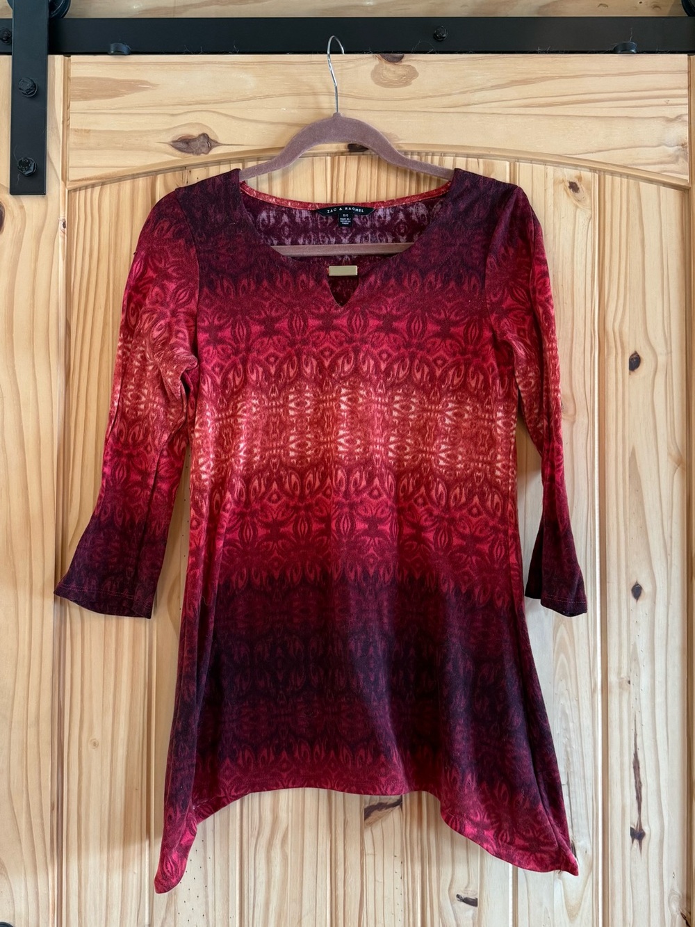 Vintage Boho Red Ombre Tunic w/ Key Hole Detail